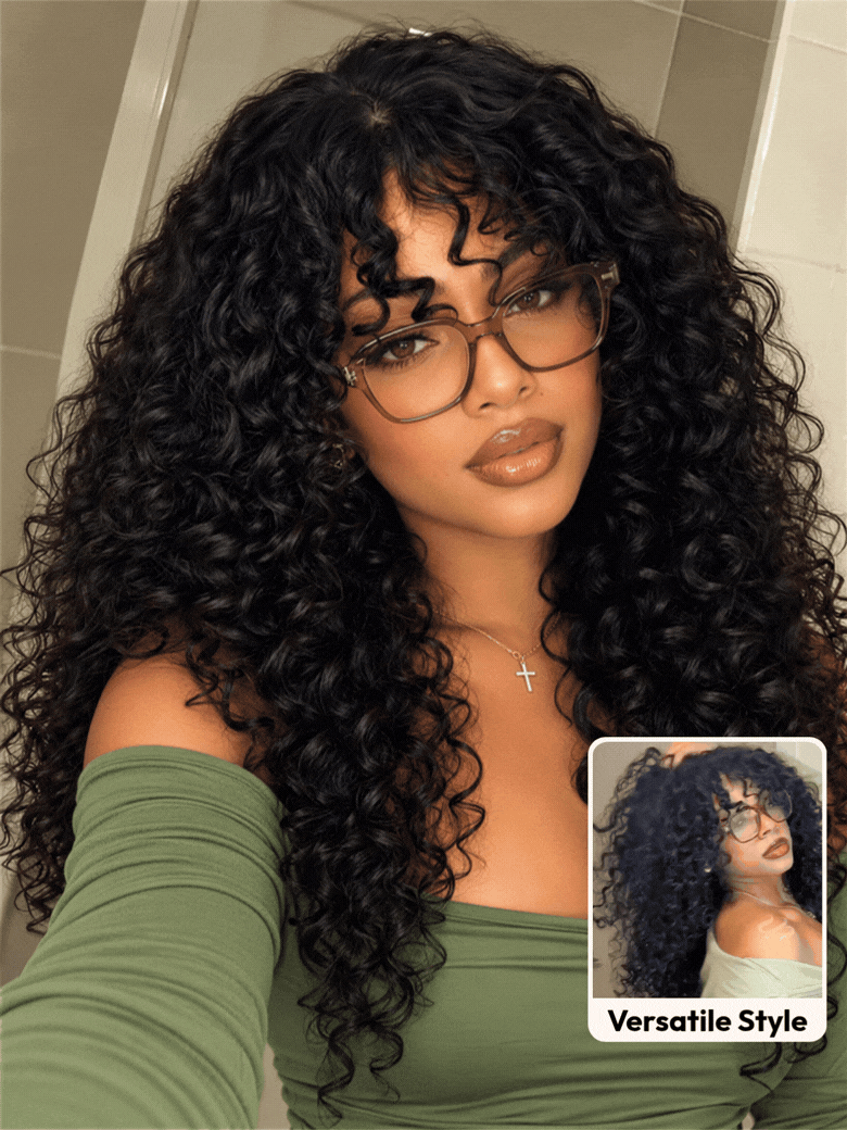 UNice Shaggy Curly Bangs 2×4 Lace Glueless Human Hair Drawstring Wig for Beginners