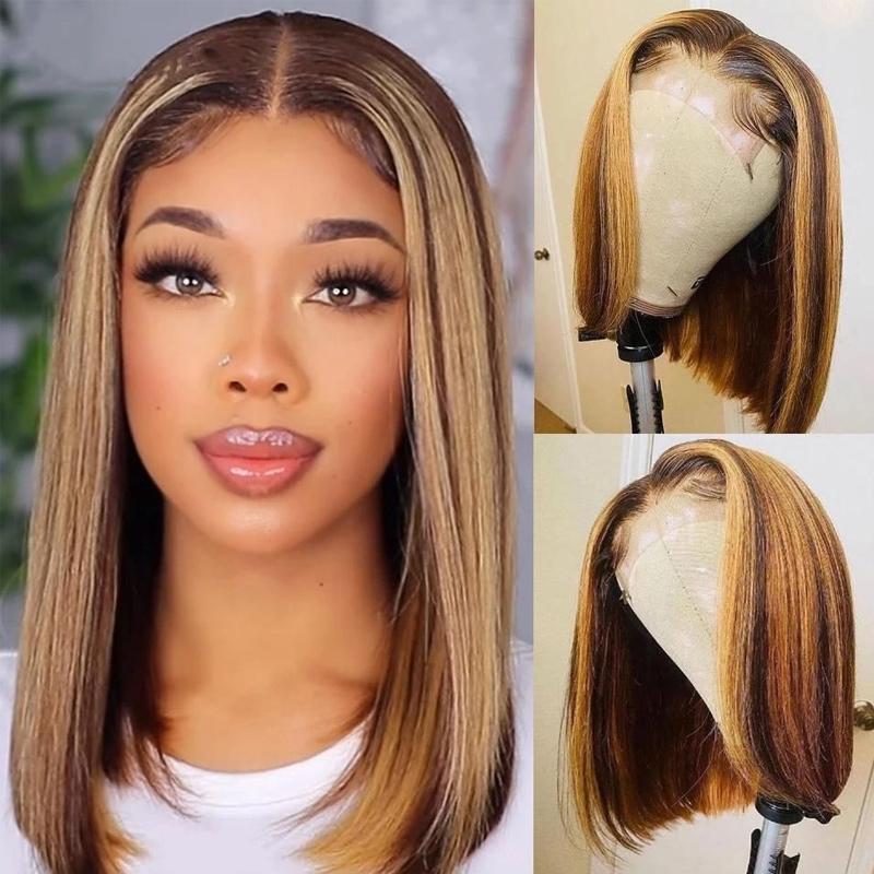 13x4 Lace Front Ombre Color Highlight Straight Bob Wigs