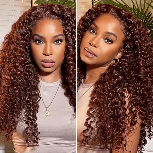Put On And Go Pre Cut Lace 6x4.5 Closure Red Brown Curly Quick & Easy Glueless Wig With Breathable Cap Air Wig