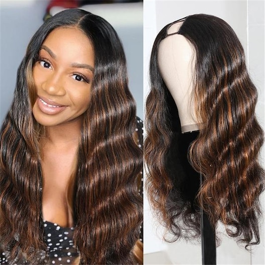 UNice Glueless Brown Highlight U Part Body Wave Wig 1 Minutes Install