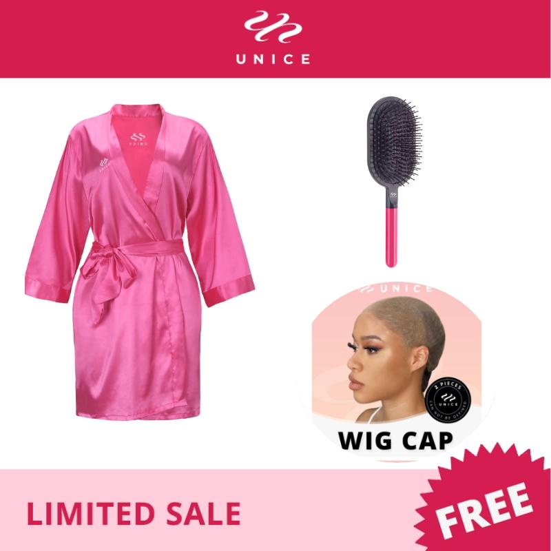 Tiktok Free Special Gift Pink Silk Robe and Invisible HD Wig Cap and Airbag Comb