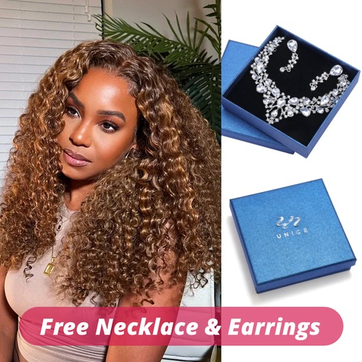 [Free Necklace&Earrings]13x4 Lace Front Toffee Brown Wig With Highlights