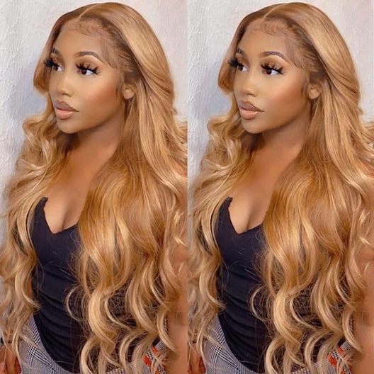 Shining Color 20 Inch UNice Highlight Ginger Brown Body Wave Pre Plucked Middle Lace Part Wig